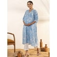thumbnail image 3 of Janasya Indian Women's Sky Blue Cotton Floral Printed A-Line Maternity Kurta, 3 of 5
