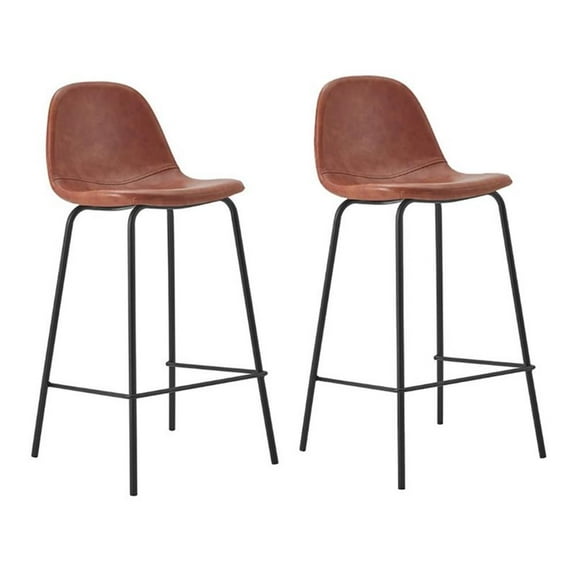 Pemberly Row 26" Faux Leather Counter Stools in Tan (Set of 2)