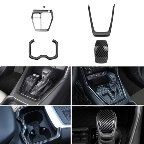 Xotic Tech Set Carbon Fiber Style Center Console Gear Shift Box Water Cup Holder Accessories Cover Trim Combo Kit, Compatible with Toyota Rav4 2019-2023