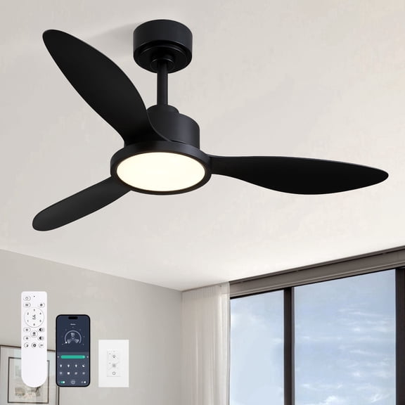 HOOMEDELIER 42" Modern 3-Blade Reversible Dimmable LED Ceiling Fan with Remote and App Control