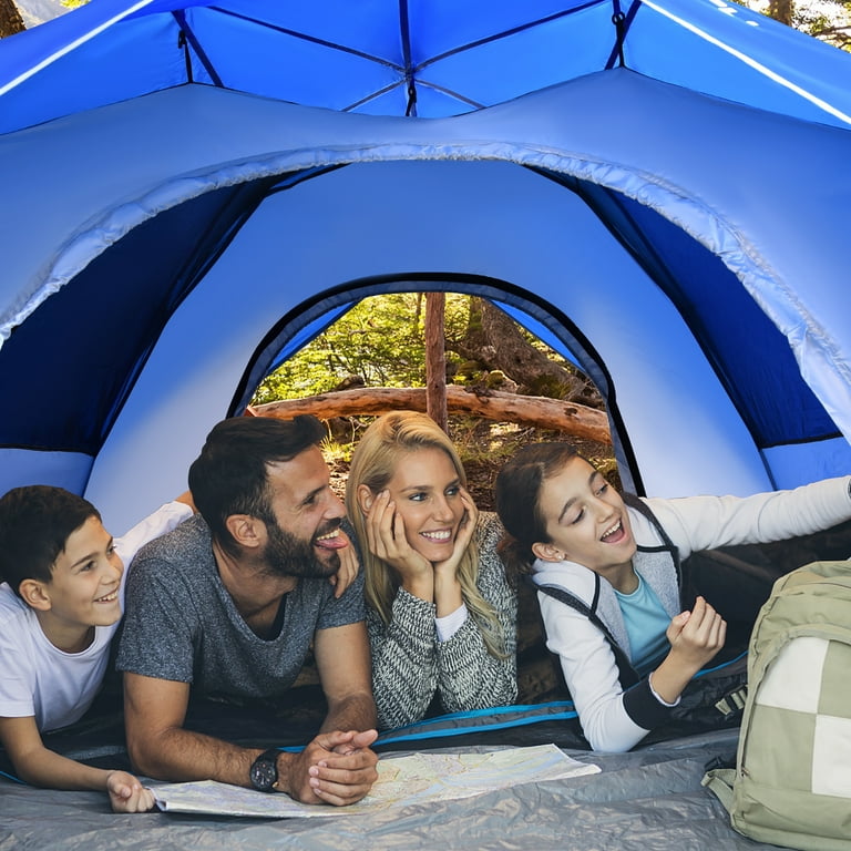 Goplus 4 Person Instant Pop-up Camping Tent 2-in-1 Double-Layer Waterproof Tent Blue - Walmart.com