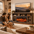 thumbnail image 6 of Electric Fireplace TV Stand up to 80" TVs, Farmhouse Entertainment Center wiht 36" Fireplace for Living Room, Brown, 6 of 11