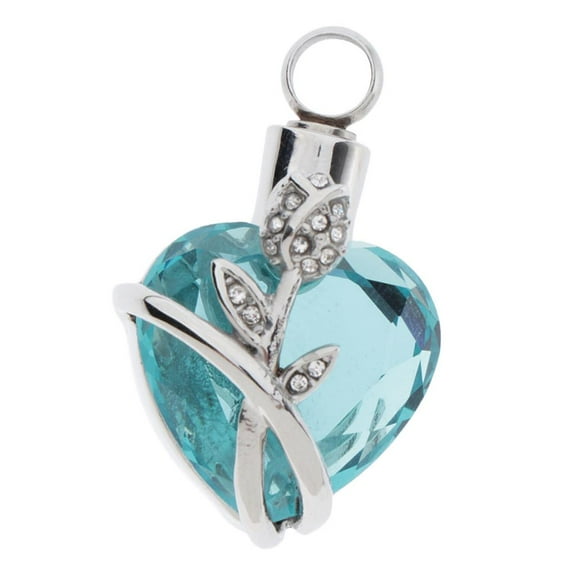 EHJRE Memorial Urn Pendant Heart Shape Pendant Opening Pendant With Flowers, Blue And