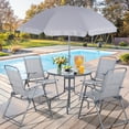 thumbnail image 6 of Walsunny 6 Piece Patio Furniture Set with Umbrella, Outdoor Patio Dining Set with 4 Folding Chairs and Tempered Glass Dining Table, Silver, 6 of 8