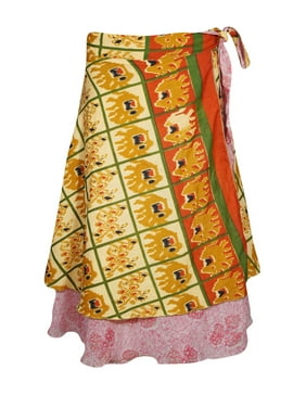 Mogul Women Sari Wrap Skirt Multicolor Printed Summer Beach Long Magic Skirts Oneisze