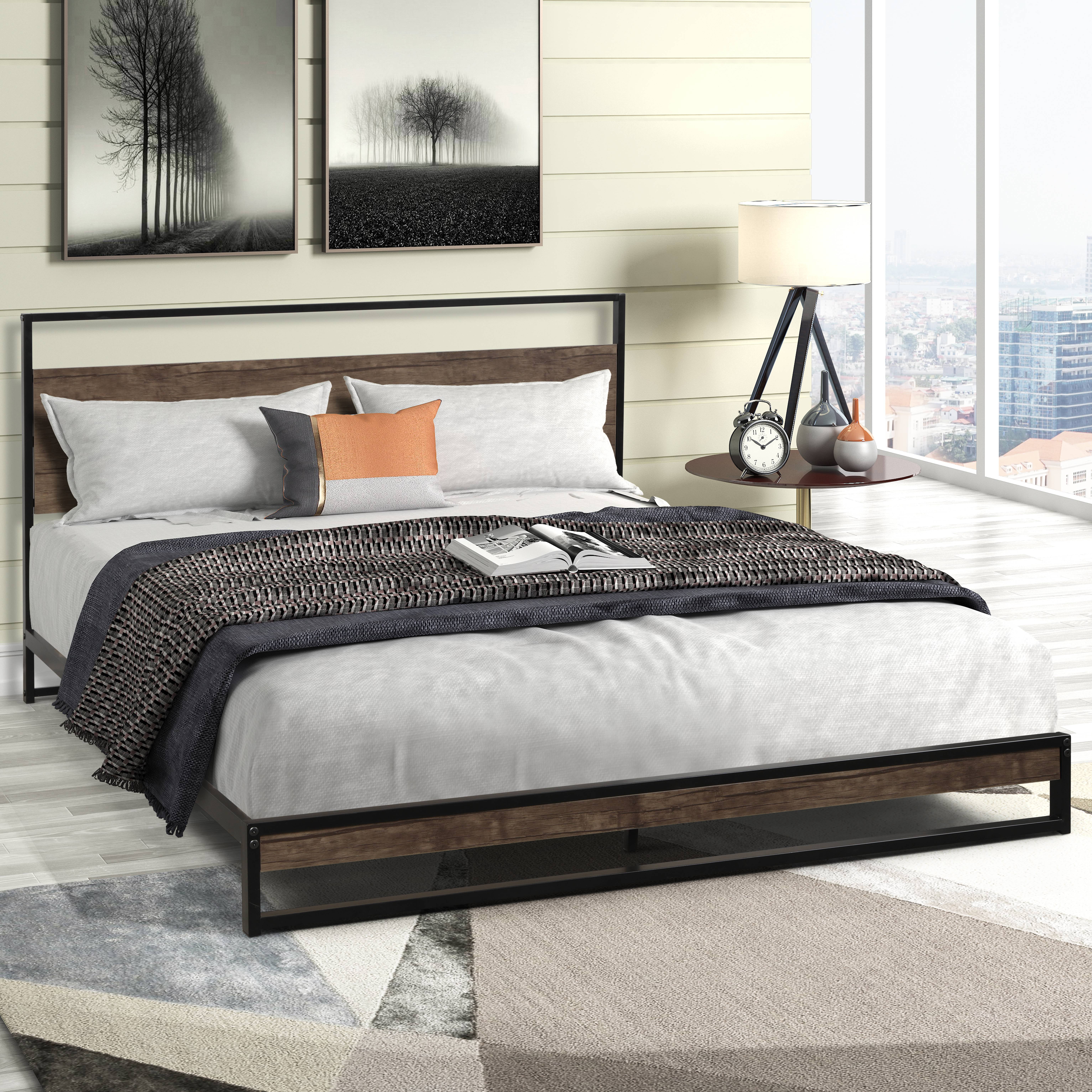 Twin/Full/Queen Size Metal Platform Bed Frame w/Wood Slat Bedroom Furniture 