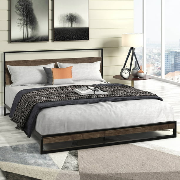 Modern Metal Queen Bed Frame, Queen Size Modern Platform Bed