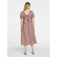 thumbnail image 2 of Time and Tru Women's and Women's Plus Cotton Back Tie Midi Dress with Short Puff Sleeves, Sizes XS-4X, 2 of 5