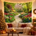 thumbnail image 3 of Tulips on Garden Pathway with Blossoming Tree and Flower Beds, Peaceful Cottagecore for Flower Lovers, Floral Wall Art, Housewarming Gift, Tapestry Wall Hanging for Bedroom and Living Room, 3 of 7