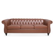 3 Seater Chesterfield Faux Leather Sofa, Button Tufted Couch With Nailhead Trim Rolled Arms for Living Room Office