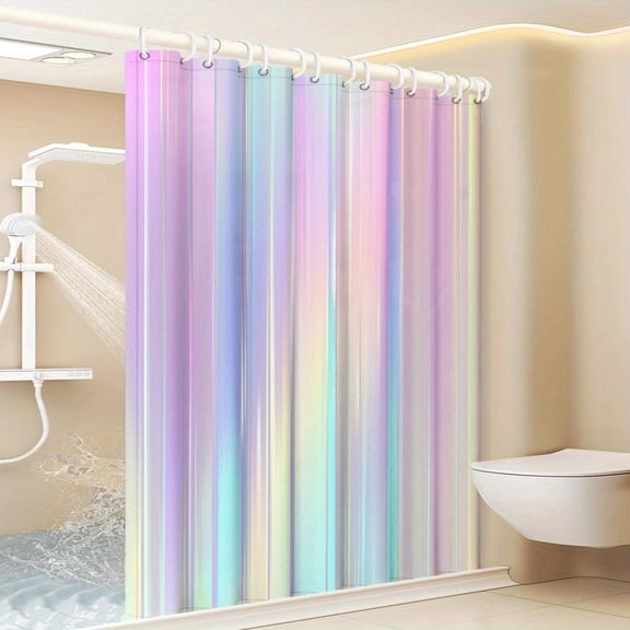Rainbow Iridescent Vertical Stripe Shower Curtain, Colorful Waterproof Bathroom Curtain