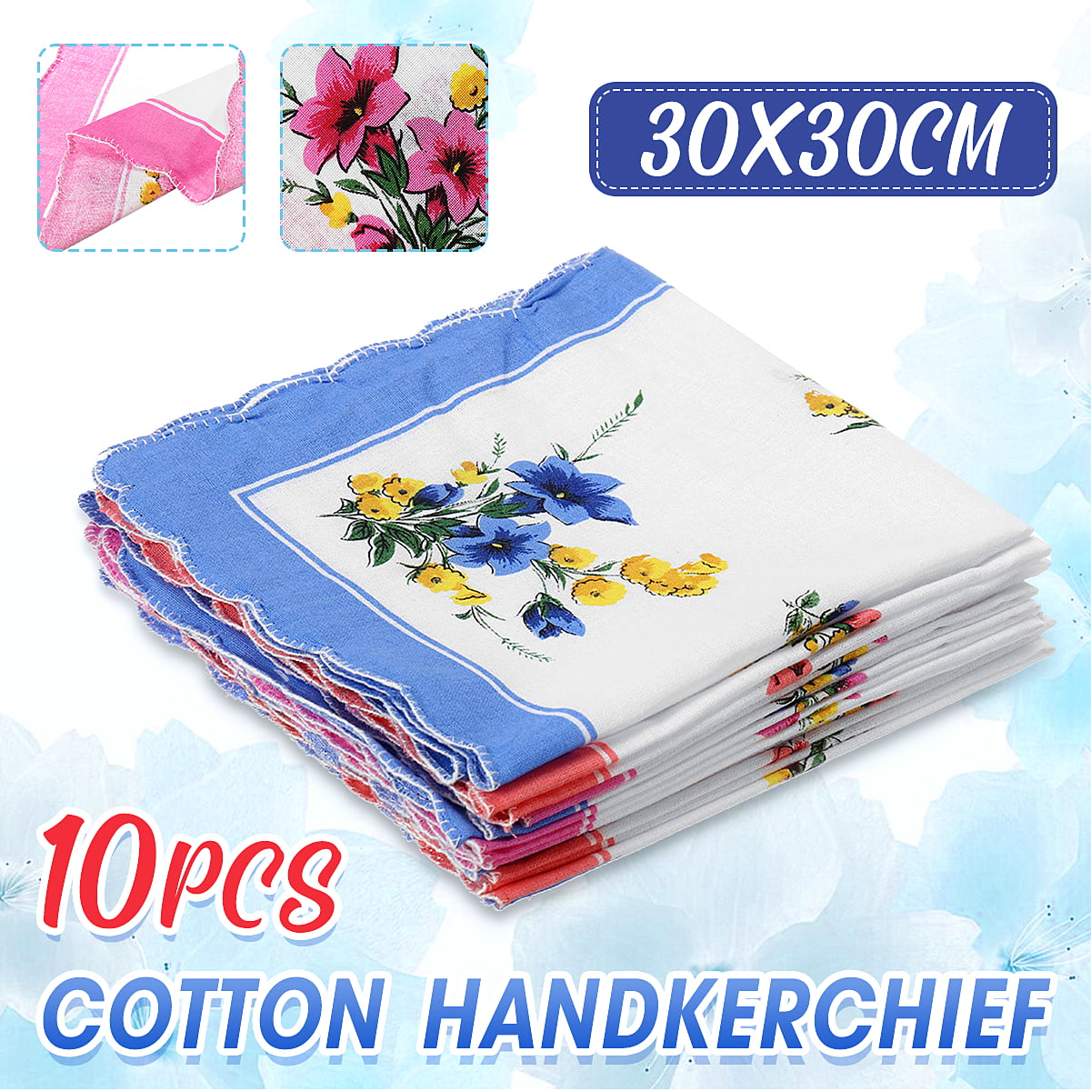 20Pcs Cotton Mens & Women Handkerchief Vintage Floral Pattern 11.8'' X11.8''