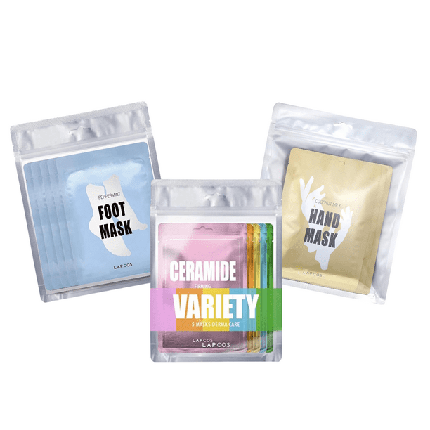 Set de Mascarilla para rostro, manos y pies Lapcos, 5 Mascarillas Faciales Variety, 5 Pares de Mascarillas para manos y 5 Pares de Mascarillas para pies