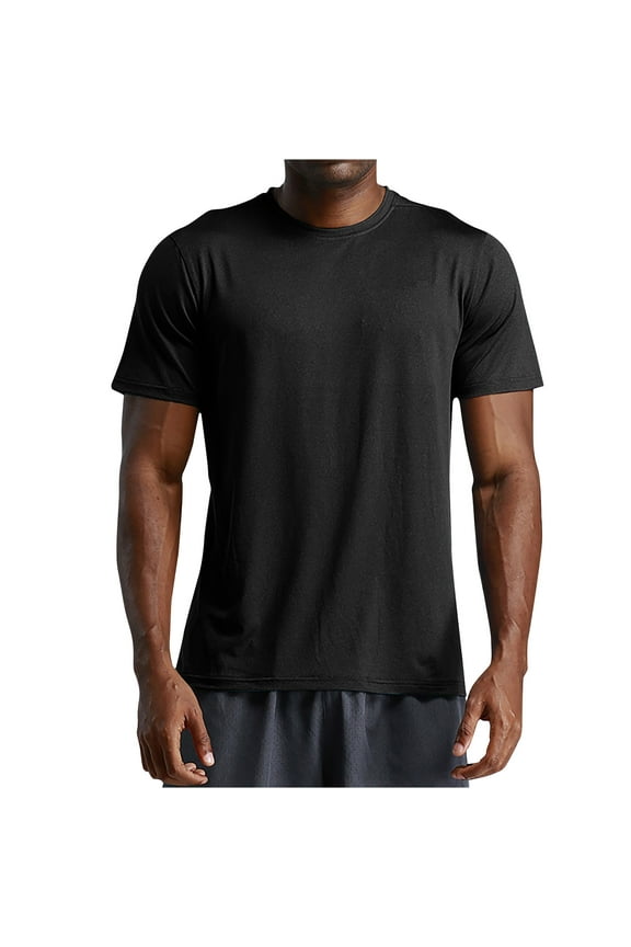 Mens Crewneck T Shirt Short Sleeve Solid Quick Drying Workout Tops Plus Size Casual Summer Basic Tees