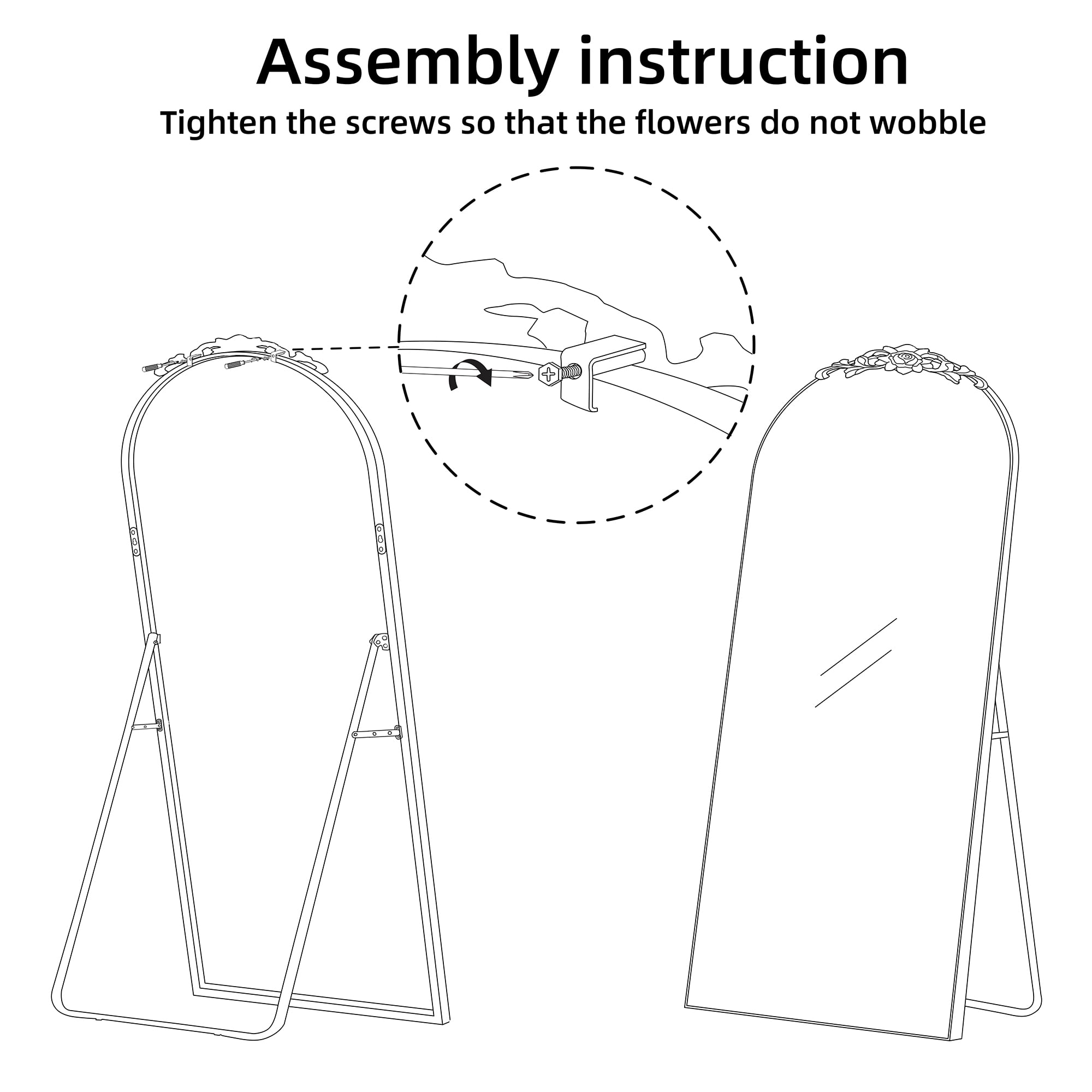 MAYEERTY 65"×22" Black Aluminum Slim-Frame Arched Full-Length Mirror Stable Stand for Entryway