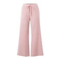 thumbnail image 4 of Tbopshirt Women Striped Linen Blend Wide Leg Pants Elastic Drawstring Lace-Up High Waist Pull On Trousers with Pockets for Summer Beach Casual,Red,Size:S-XXL, 4 of 8