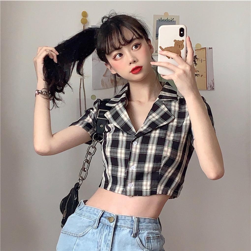 Youkk Women Shirt Summer Plaid Short 