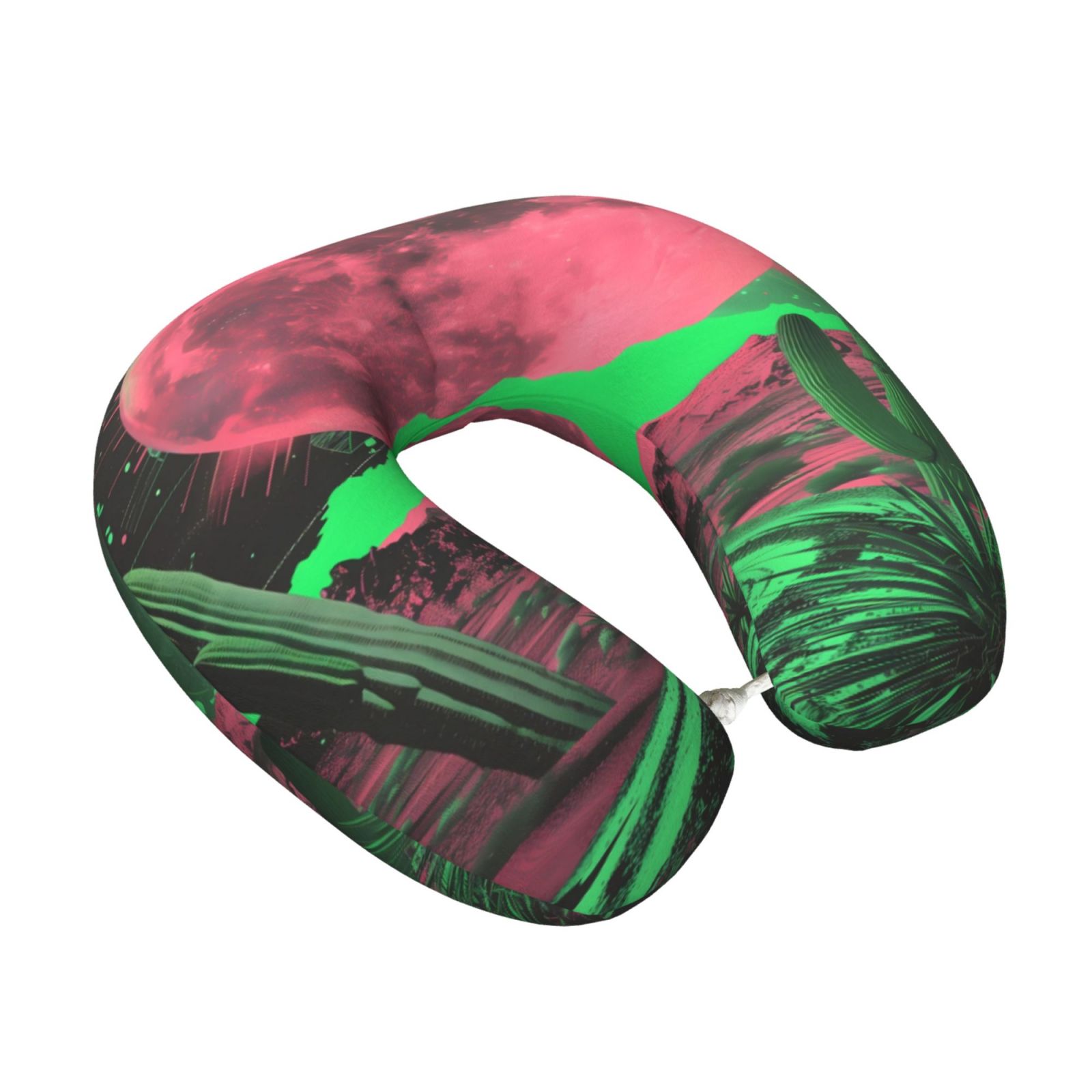 Xecao Neon Desert Moon Print Memory Foam Cervical Neck Pillow Versatile U-Shaped Pillows for Home,Office,Camping,Travelling,Soft Washable Cover