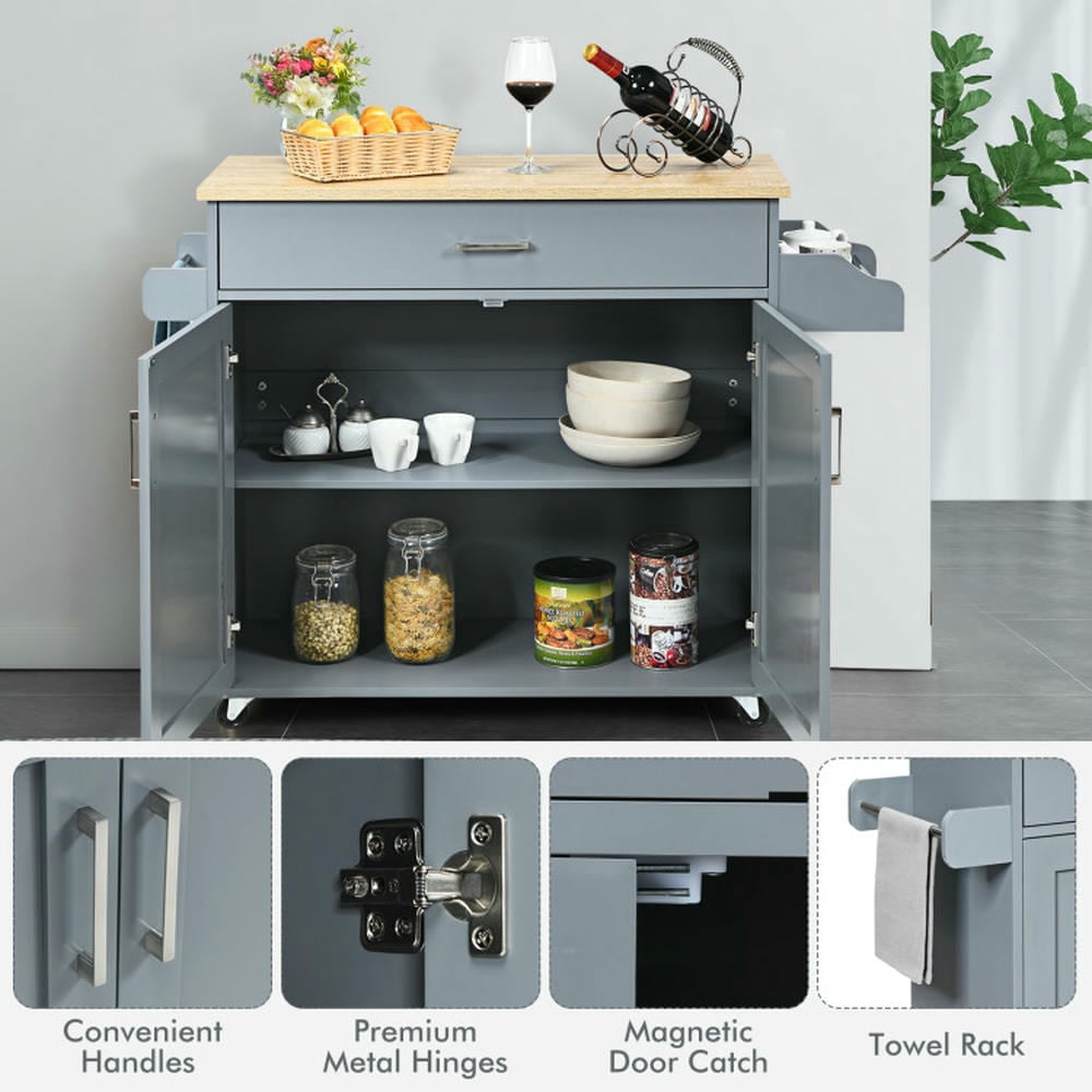 Topcobe Rolling Kitchen Island Cart with Towel and Spice Rack, Portable Kitchen Island, Kitchen Carts on Wheels with Storage, Gray