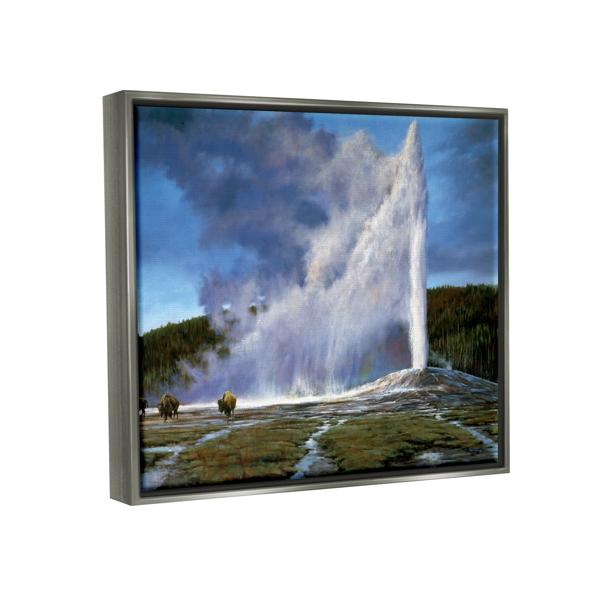 Stupell Industries Old Faithful Geyser Landscape Landscape Photography Gray Floater Framed Art Print Wall Art