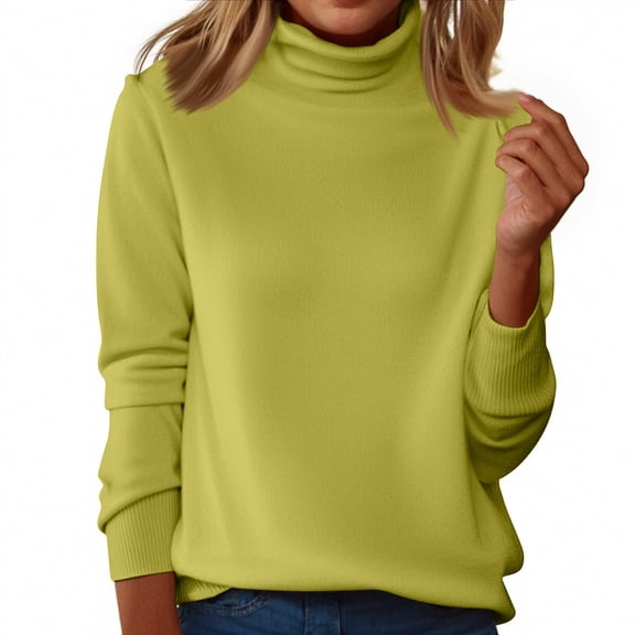 Women's Turtleneck Sweater Fall Winter Chunky Knitted Pullover Trendy Basic Top Light Green L