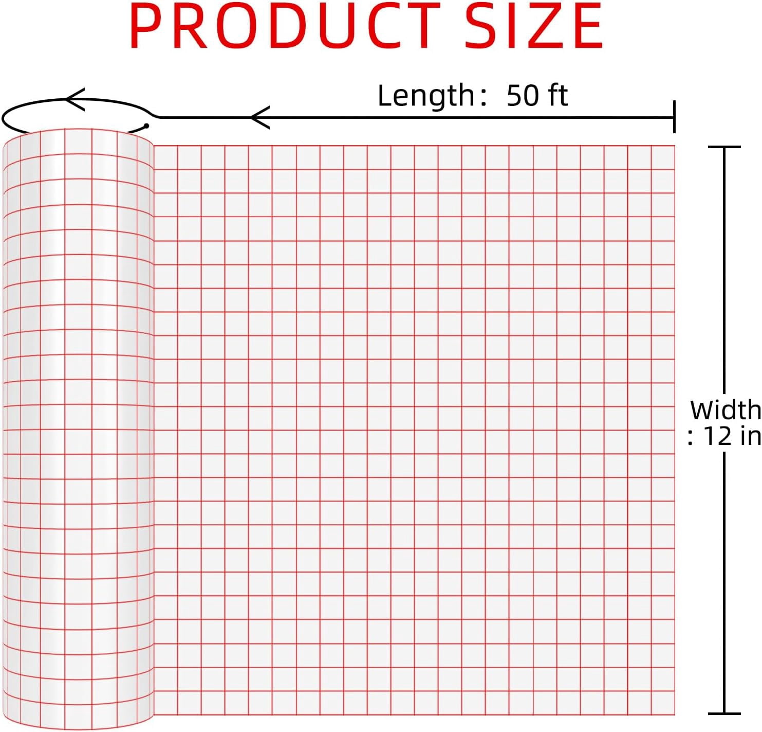 Clear Vinyl Transfer Paper Tape Roll - 12" x 50 FT w/Alignment Red Grid, Medium Tack Application Compatible with Cricut, Silhouette Cameo & Adhesive for Decals, Stickers