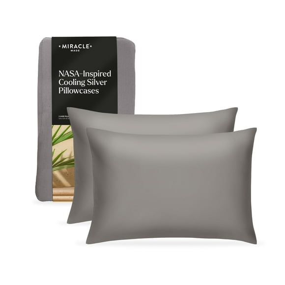 Miracle Made® Luxe Cooling Pillow Cases - 2 Pack Stone,Standard - Miracle Clean & Cool™ Lyocell Fabric Silver-Infused 300-Thread-Count Breathable Protector for Sensitive Skin