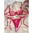 thumbnail image 3 of Conjunto de lencería con bordado de corazones, sujetador de malla sin forro y tanga de tiras, lencería y ropa interior sexy para mujer, 3 of 5