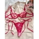 thumbnail image 3 of Conjunto de lencería con bordado de corazones, sujetador de malla sin forro y tanga de tiras, lencería y ropa interior sexy para mujer, 3 of 5