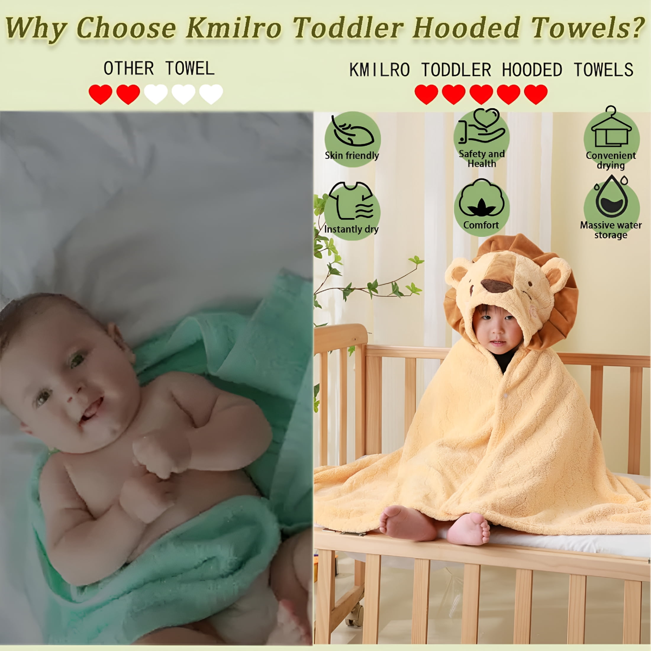 ARLAJO Toddler Towels with Hood for Boys Girls 0-6 Years,2-Pack Hooded Baby Bath Towels for Kids 27.5"X55",Ultra Absorbent Soft Thick Toddler Bath Towel,Baby Beach Towel,Bathrobe