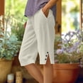 thumbnail image 2 of Women's Summer Shorts Linen Solid Loose Straight Pockets Side Slit Buttons Short Pants, 2 of 6