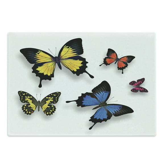 Butterfly Cutting Board, Various Colorful Butterflies Pattern and Moths with Grace of Nature Themed Wings, Decorative Tempered Glass Cutting and Serving Board, Large Size, Multicolor, by Ambesonne