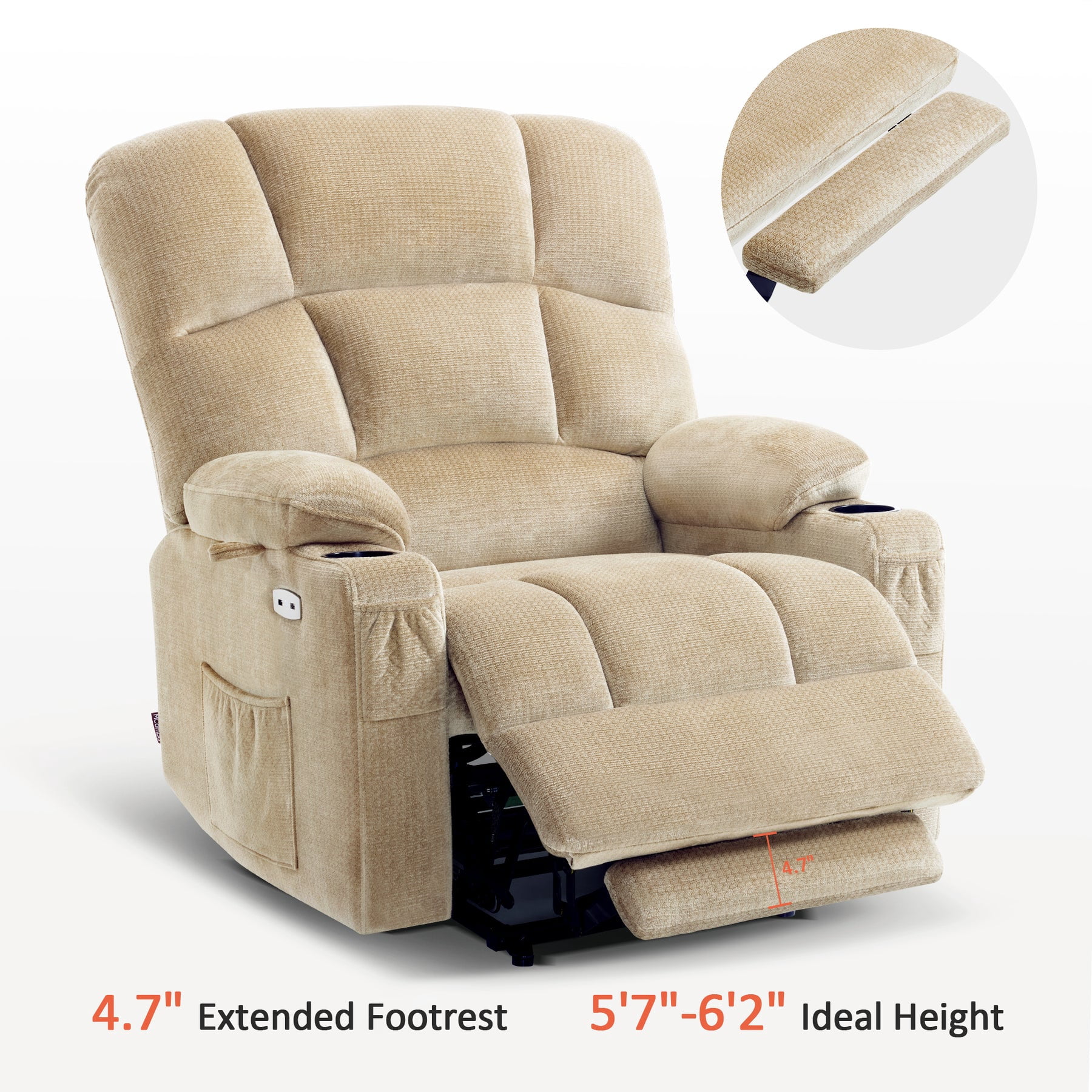 MCombo Oversized Dual Motor Power Lift Recliner with 27.2'' Extra Wide Seat for Big Tall Elderly, Fabric R7688 (Beige, Large-Wide)