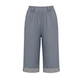 thumbnail image 4 of Admvng Womens Linen Capri Pants Plus Size Striped Cuffs with Side Pockets, 4 of 5