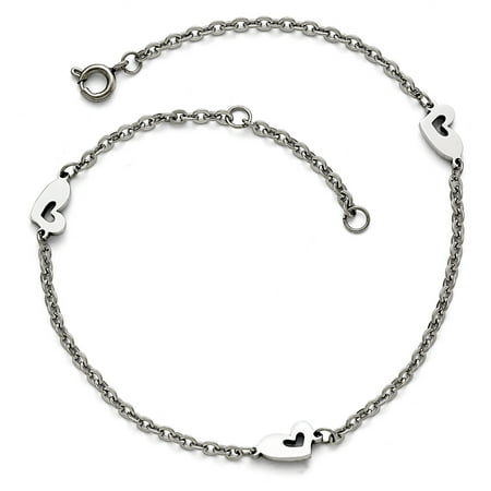 Filigree Heart Anklet - Asymmetrical Heart Anklet in Stainless Steel, 9-10 Inch
