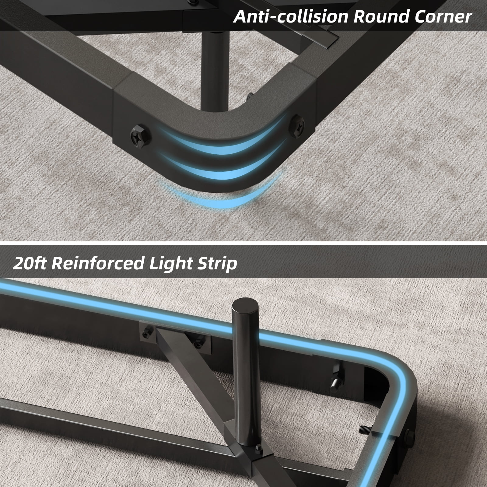 Fairy Full Size Bed Frame with Charging Station, LED Lights, Heavy-Duty Metal Platform, Black