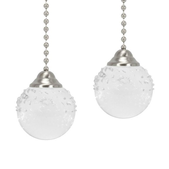 Pair of Brushed Nickel Ceiling Fan Light Pulls Textured Glass Fan Pull Extensions