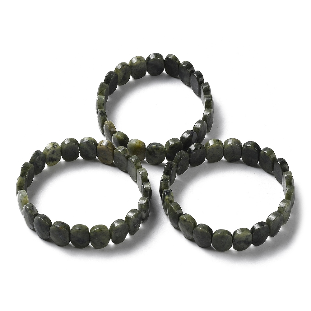 Natural Chinese Southern Jade Beaded Stretch Bracelet Gemstone Jewelry for Women Oval Inner Diameter: 2-1/8 inch(5.4~5.5cm)