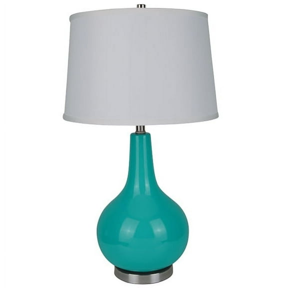 NEW Modern Design Brushed Steel, Blue Body Base with White Fabric Shade, Socket Switch, 28" Table Lamp 6202