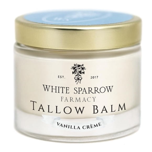 Bálsamo de sebo orgánico alimentado con pasto de White Sparrow Farmacy - (Crema de vainilla) Sebo orgánico de vacas alimentadas con pasto y todos los ingredientes orgánicos. Para rostro y cuerpo. (2,0