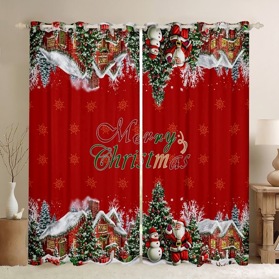 jejeloiu Christmas Theme Curtains Pack of 2 (42x84 Each),Santa Claus Curtains Blackout,Kawaii Snowflake Snowman Bedroom Curtains For Teens,Microfiber Bedroom Decor