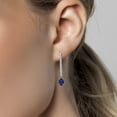 thumbnail image 3 of Gem Stone King 14K White Gold Blue Sapphire and Lab Grown Diamond Dangle Earrings for Women | 1.50 Cttw | Gemstone September Birthstone | Oval 7X5MM, 3 of 6