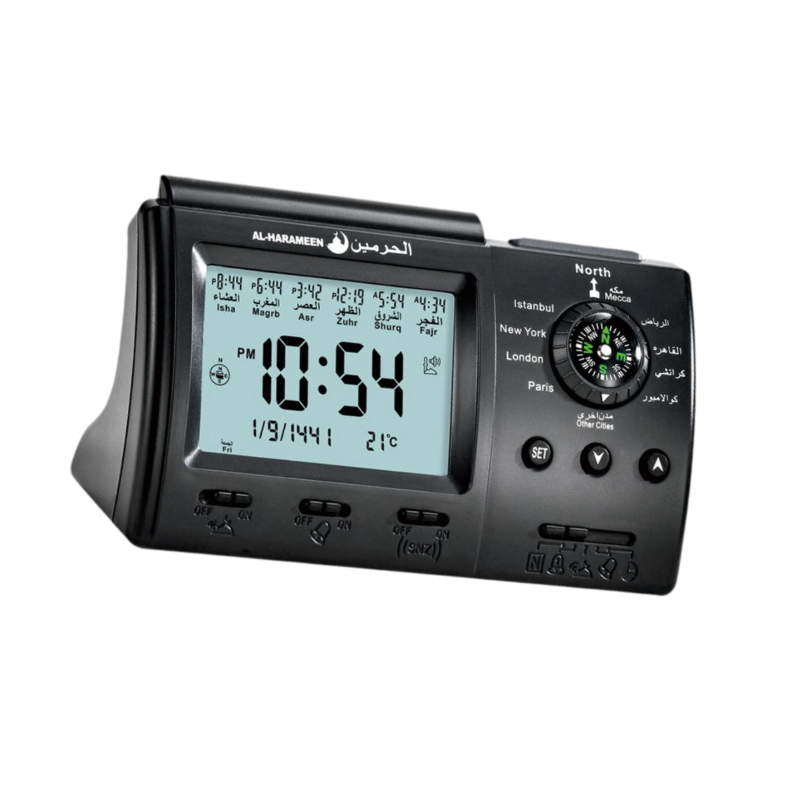 Esquirla Azan Alarm Clock Date Azan Athan Prayer Clock for Living Room Indoor Bedroom Black