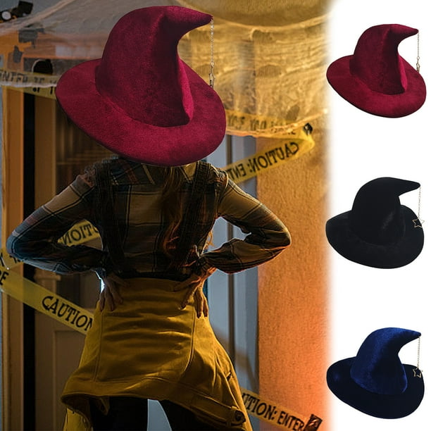 Sombrero de Bruja de Halloween con Cubrebocas de Encaje | Accesorio para Disfraz de Mago | Sombrero de Fiesta de Tafetán de Poliéster | Opciones: Negro, Azul y Rojo | 35,5 X 35,5 X 21 Cm