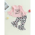 thumbnail image 2 of Toddler Girl Fall Clothes Letter Print Long Sleeve Crewneck Ribbed Tops Flare Pants Set 2Pcs Outfit, 2 of 7