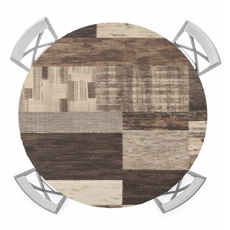 Round Fitted Tablecloth with Elastic Edge Vintage Country Waterproof Table Cloth Table Cover for 45 -54 Tables Farmhouse Wooden Plank Patchwork Brown Tablecloths for Dining Picnic Party Outdoor