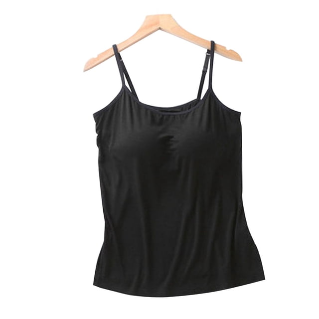 CAROOTU Femmes Camisole de Coton avec Soutien-Gorge Étagère Réglable Spaghetti Sangle Débardeur Cami Réservoirs