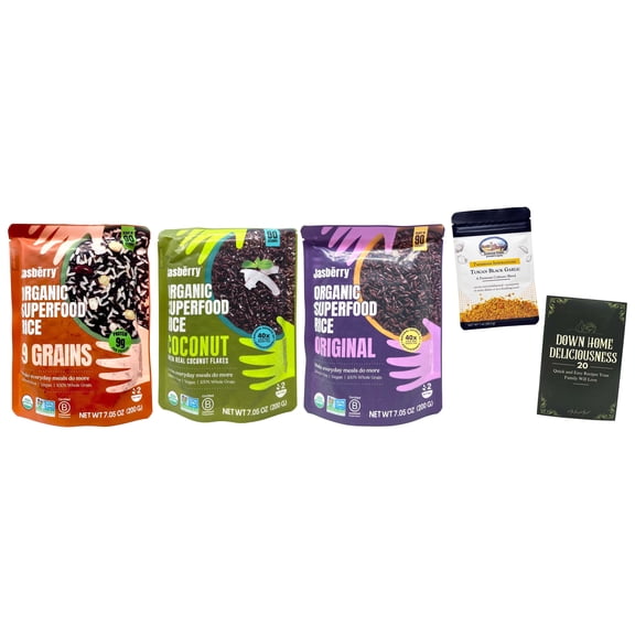 Jasberry Instant Superfood Rice Sides - Original, 9 Grains, Coconut - 3 Pack (7.05 oz) | MerlinsMart Zine & Shawhan Farms Parmesan