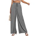 thumbnail image 1 of Women Pants Wide Leg Drawstring High Waist Pure Color Breathable Loose Long Trousers Grey L, 1 of 5