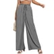 thumbnail image 1 of Pantalones de mujer Pierna ancha Cordón Cintura alta Color puro Transpirable Pantalones largos sueltos Gris XXL, 1 of 5